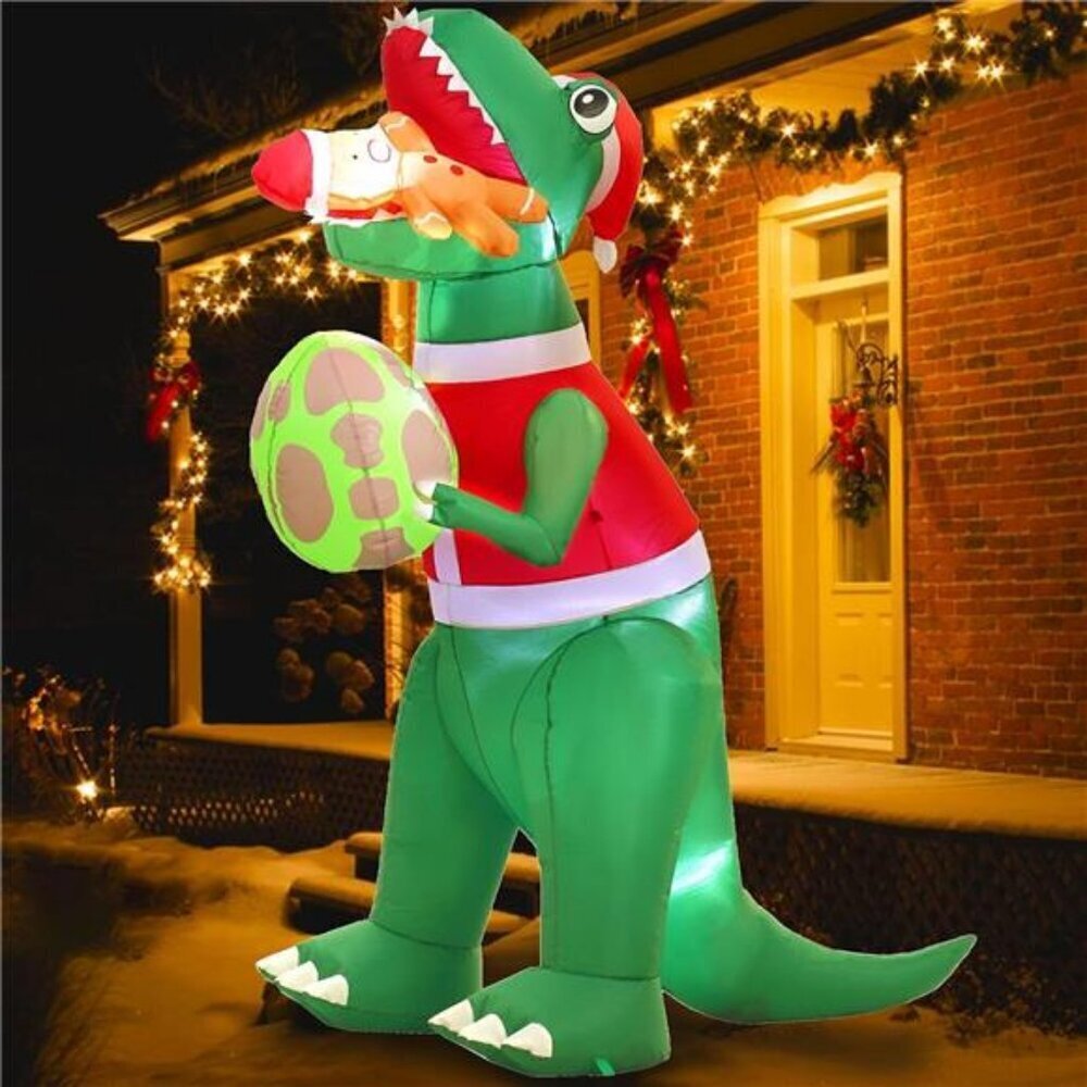 6ft Dinosaur Christmas Inflatable Outdoor Decor